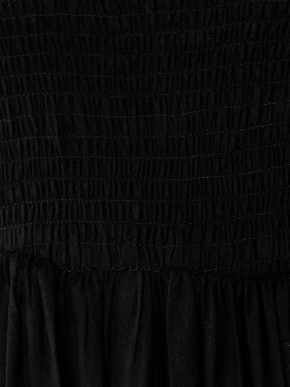 Znx Women Solid Black Smocking Dress - Znxclothing