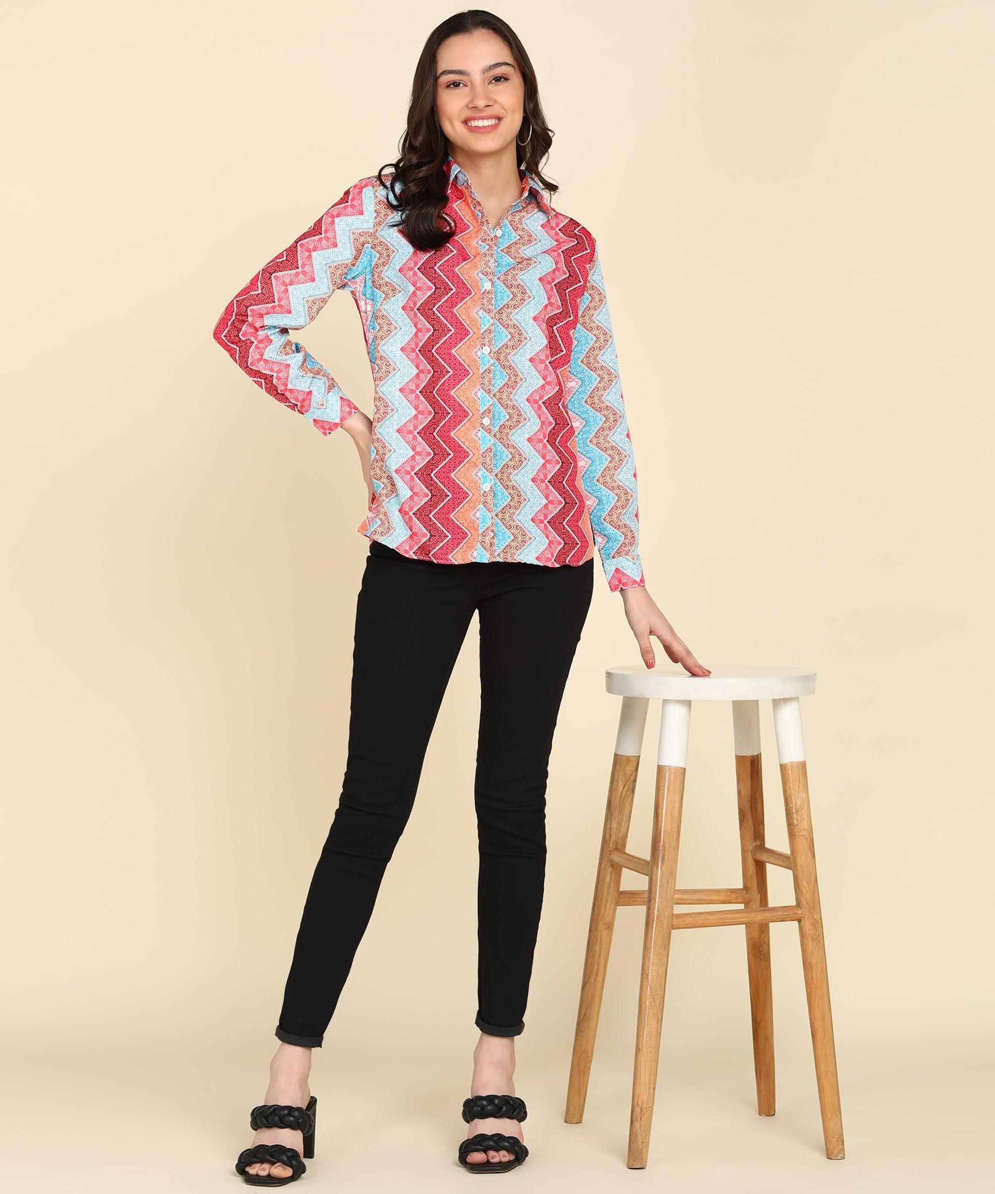 Multicolor Zig-Zag Printed Shirt - Znxclothing