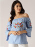 Blue & White Embroidered Tunic - Znxclothing