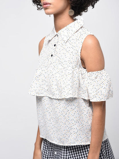 Printed White cold shoulder Top - Znxclothing