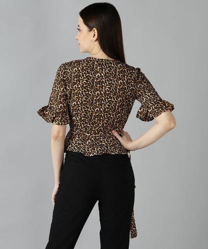 Znx Women Tiger Printed bell Sleeve Top - Znxclothing