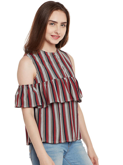 Ruffle Cold Shoulder Top - Znxclothing