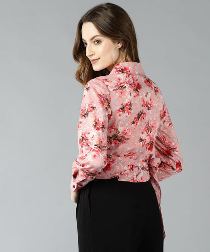 Znx Women Pink Floral Printed Wrap Top - Znxclothing