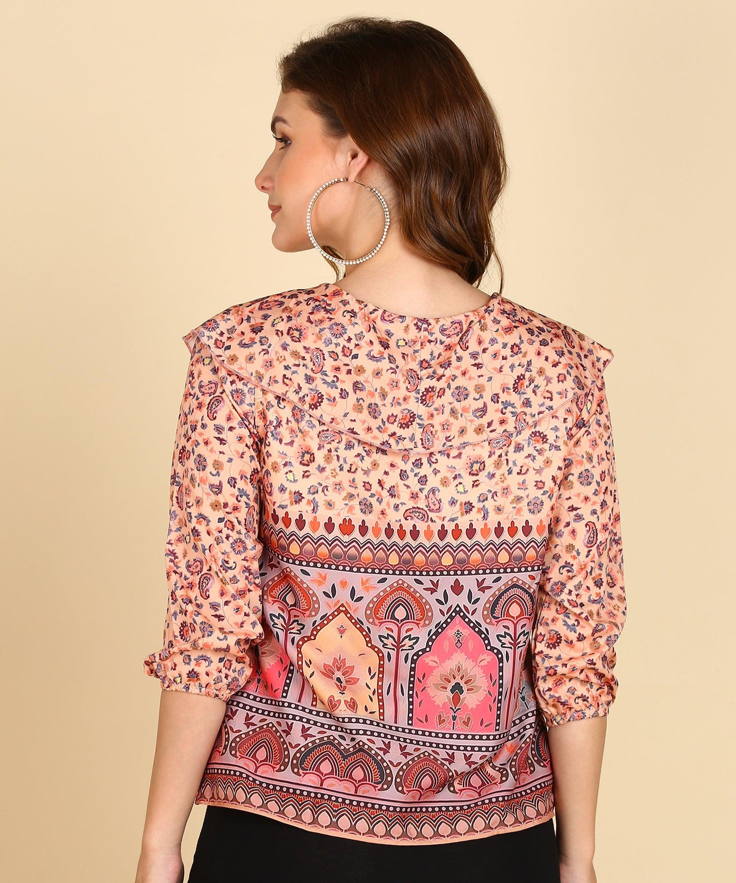 Front Frilled Ethnic Modifs Printed Top - Znxclothing