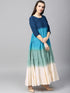 Blue Ombre Print Tiered Flared Anarkali (Fully Stitched) - Znxclothing