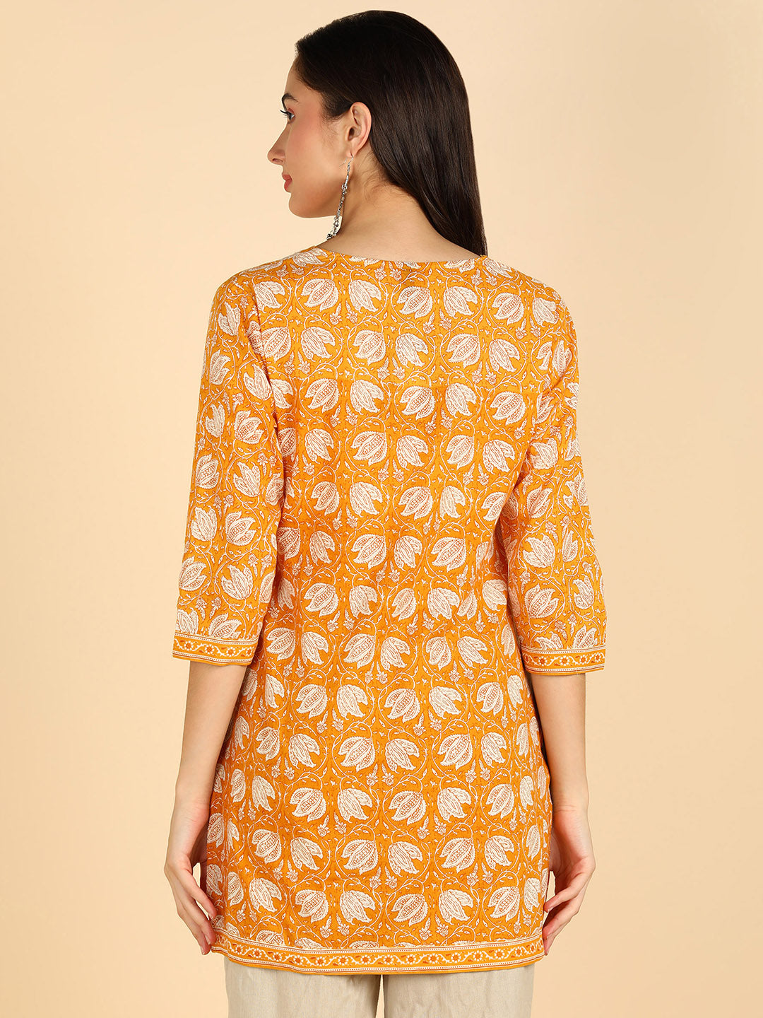 Floral Printed Yellow Straight Kurti With Border Details