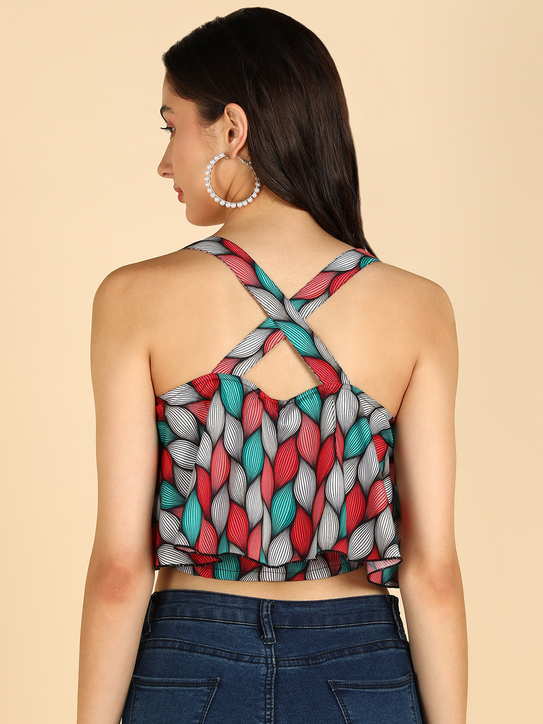 Muticolor Off Shoulder Top With Stylish Back Stripes