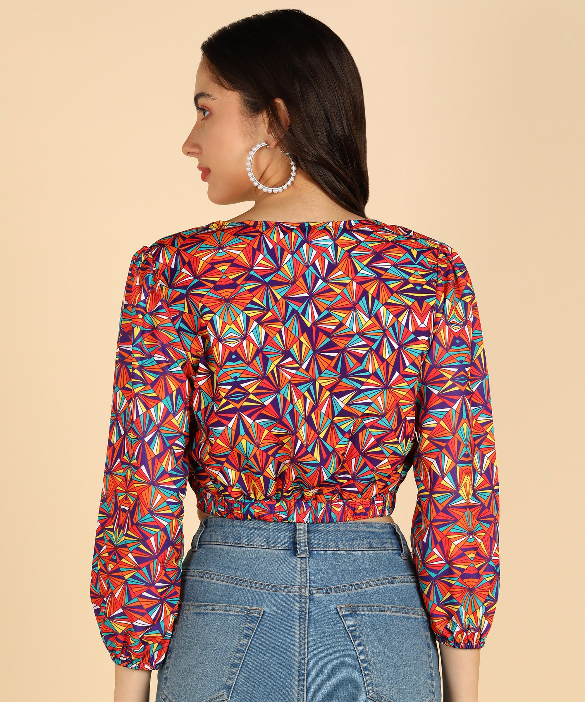 Multicolor Printed Front Knot Stylish Crop Top