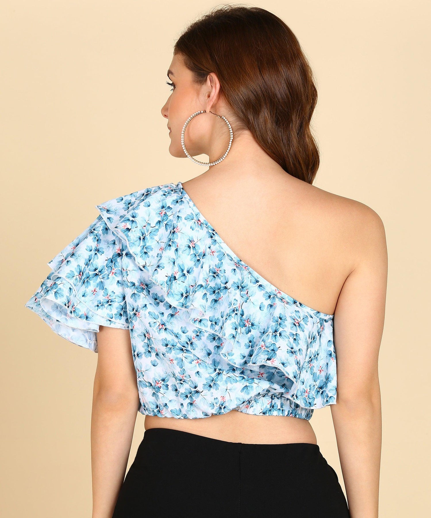 Floral Print Front Frilled Top With Designer Sleeve - Znxclothing