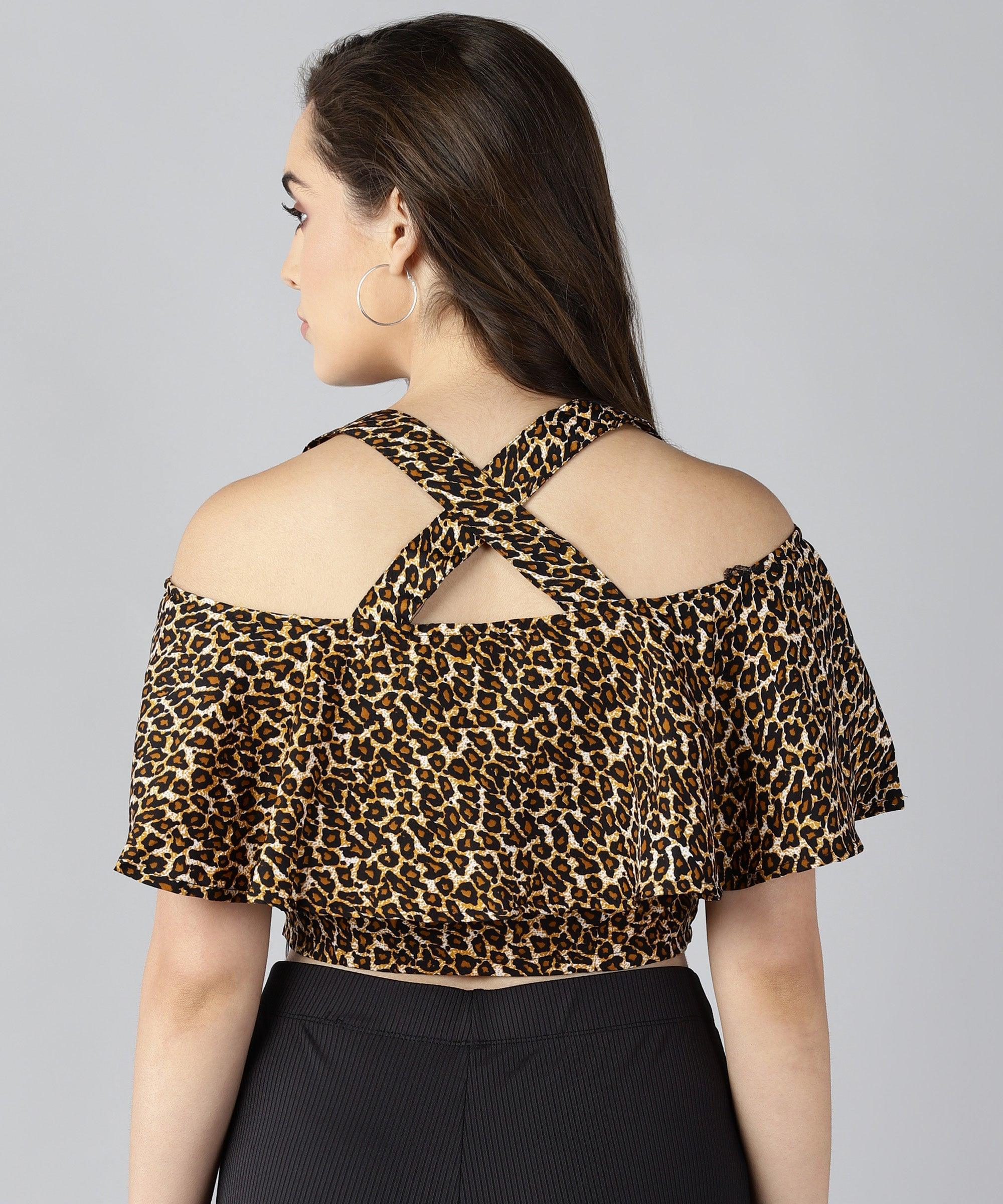 Women Tiger Print Shoulder Straps Top - Znxclothing