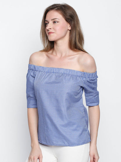Women Off Shoulder Checked Top - Znxclothing