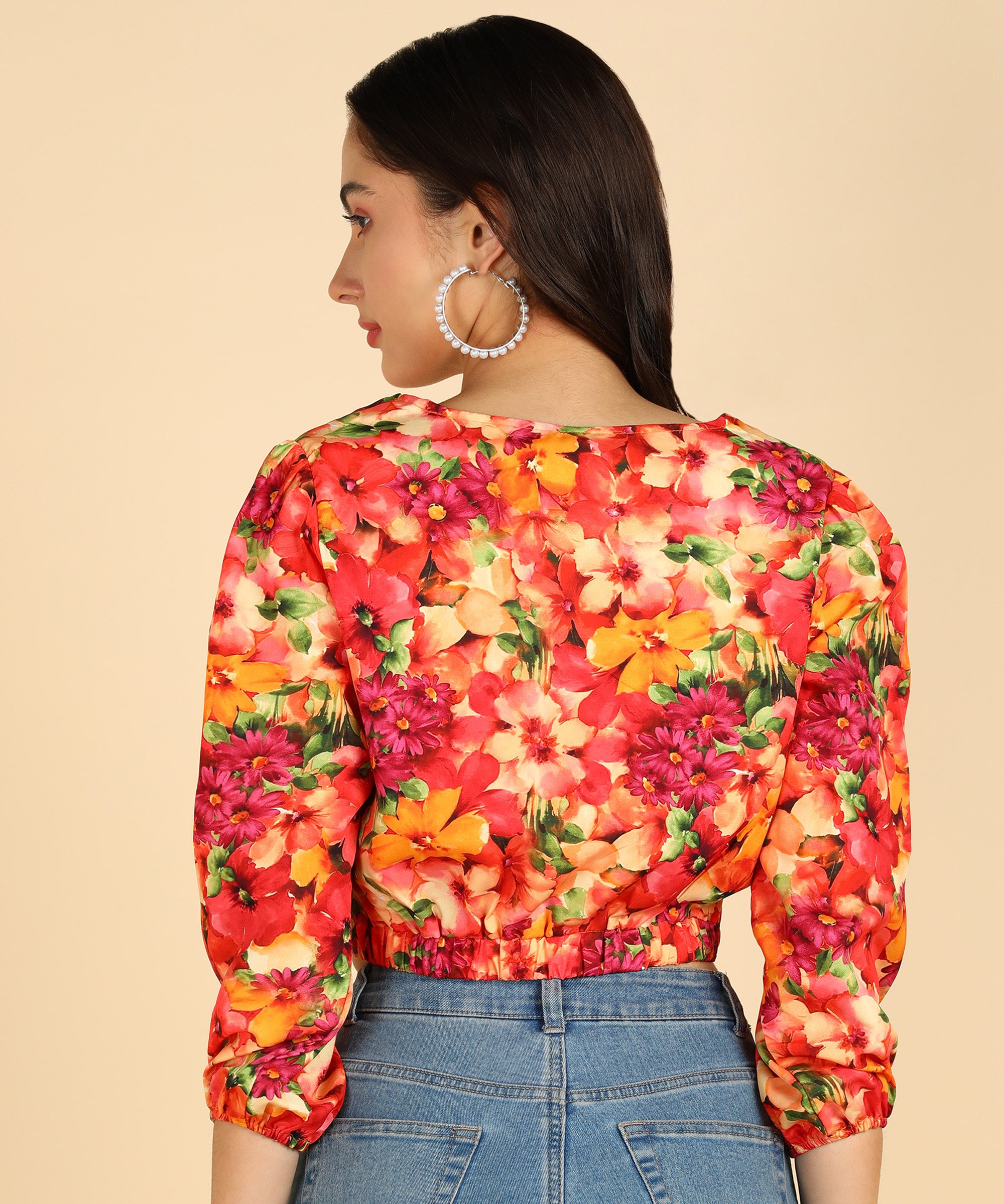 Orange Color Printed Front Knot Stylish Crop Top
