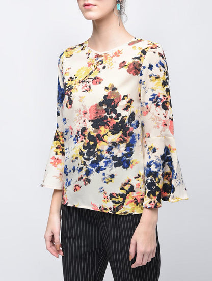 Multi colour Bell Sleeve Top - Znxclothing