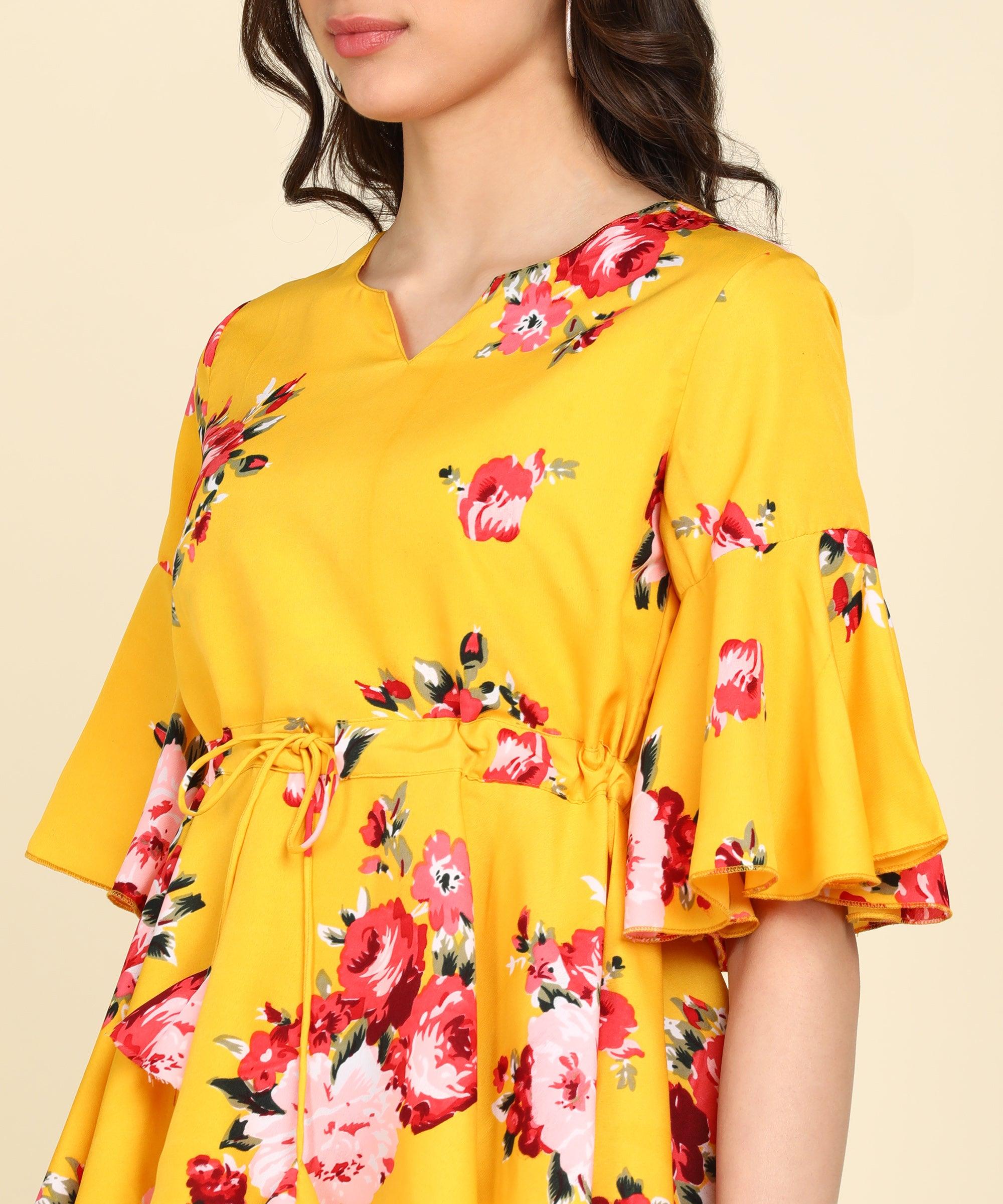 Floral Prinatd Yellow Top - Znxclothing