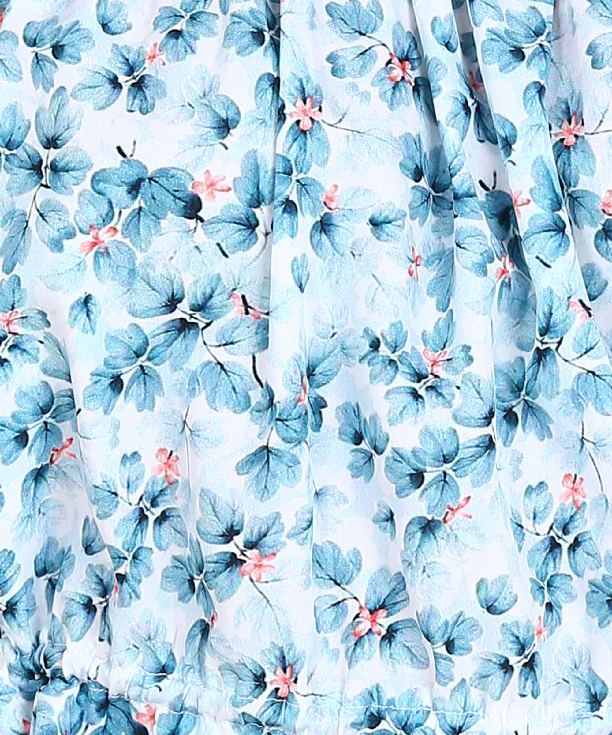 Sky Blue Floral Printed Bardot Top - Znxclothing