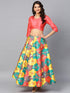 Multicolored Big Floral Jacquard Design Lehenga & Solid Blouse Set (Fully Stitched) - Znxclothing