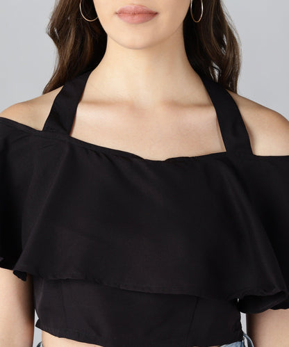 Women Shoulder Straps Black Solid Top - Znxclothing