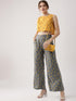 Women Yellow & Grey Printed Crop Top with Palazzos - Znxclothing