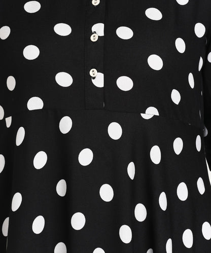 Znx Women Black Polka Dot Printed Dress - Znxclothing