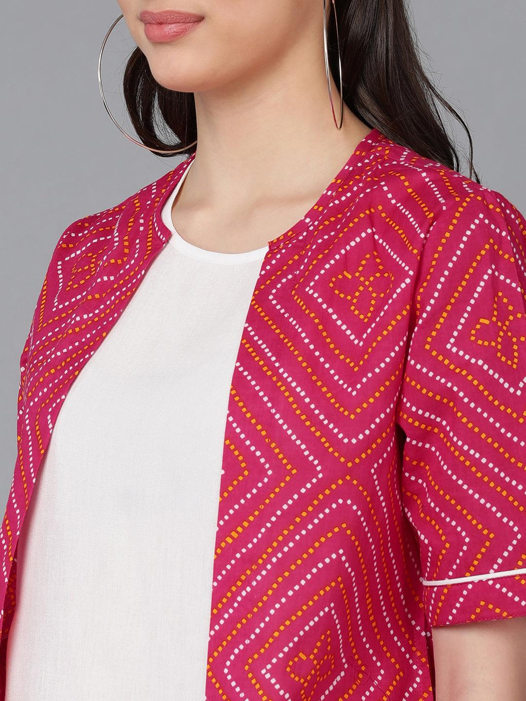 Solid White Dress With Bhandhani Printed Jacket - Znxclothing