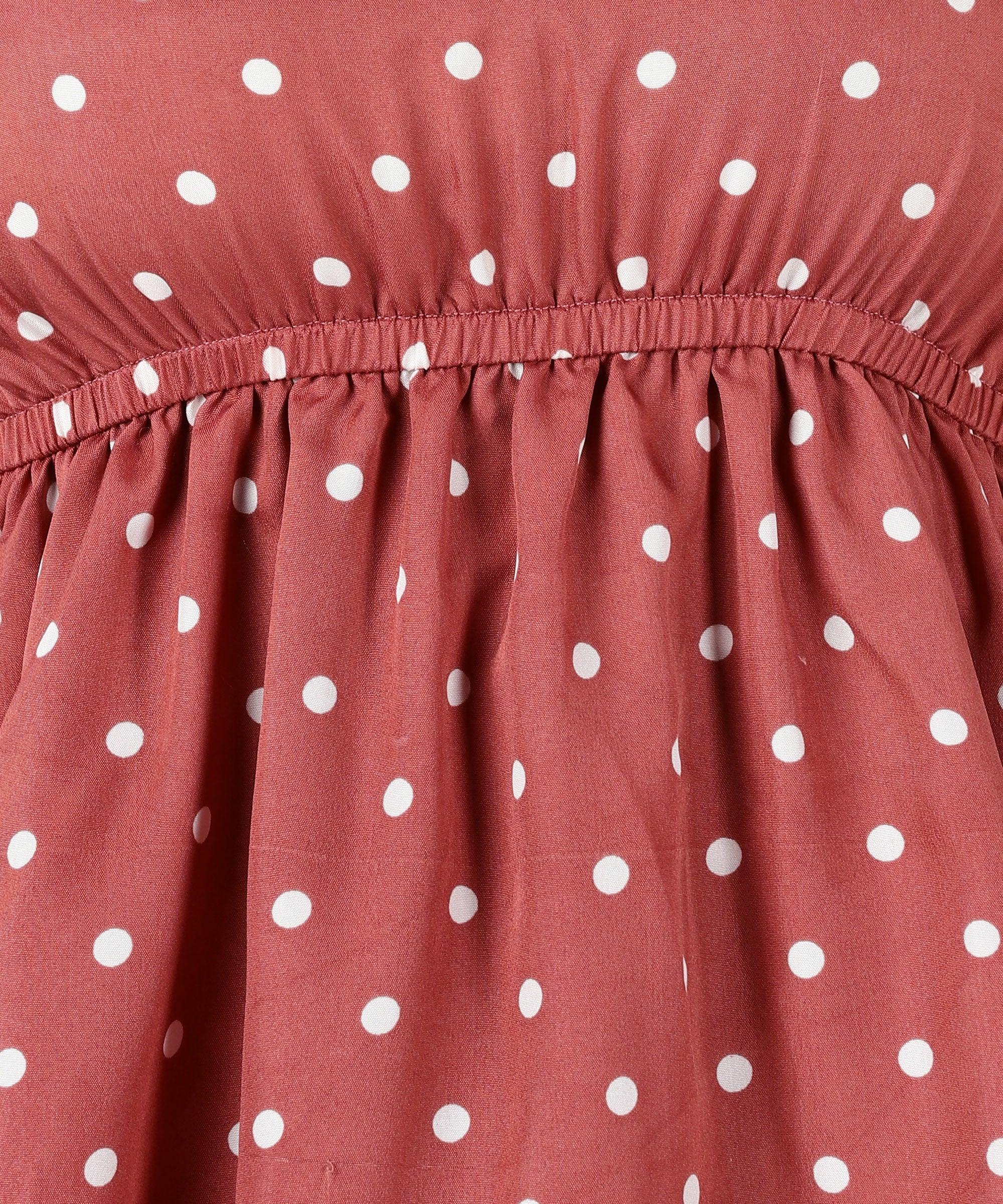 Znx Women White Dot Printed Pink Tiered Dress - Znxclothing