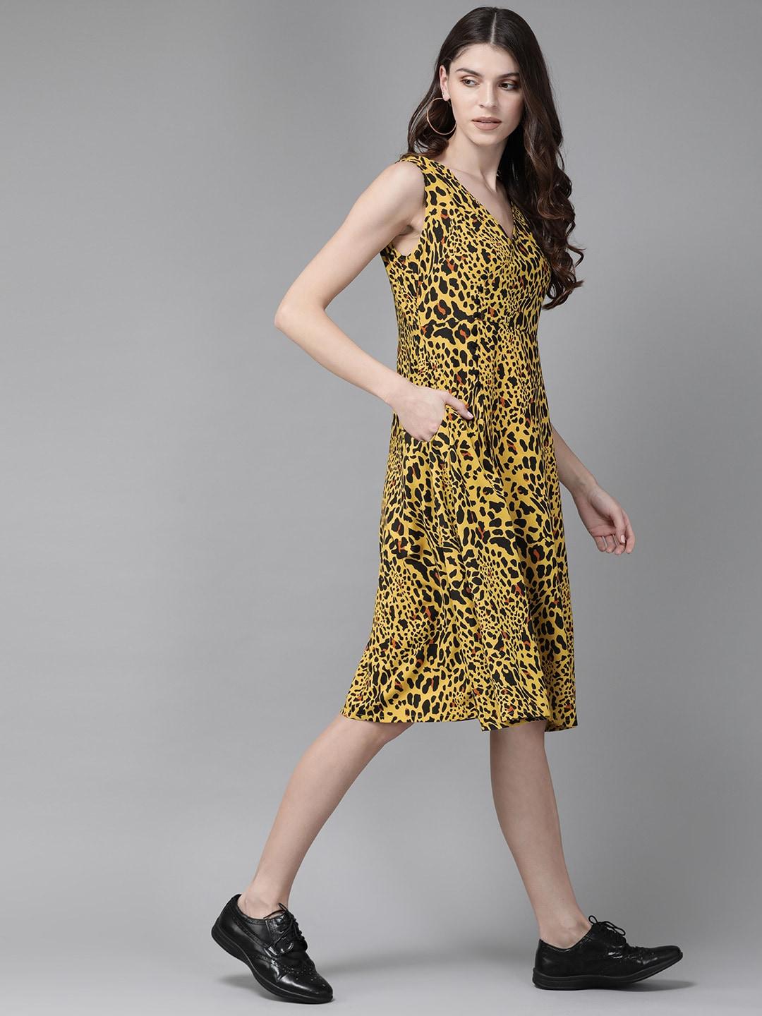 Yellow leopard print dress - Znxclothing