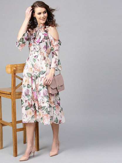 Floral Printed Chiffon Dress - Znxclothing