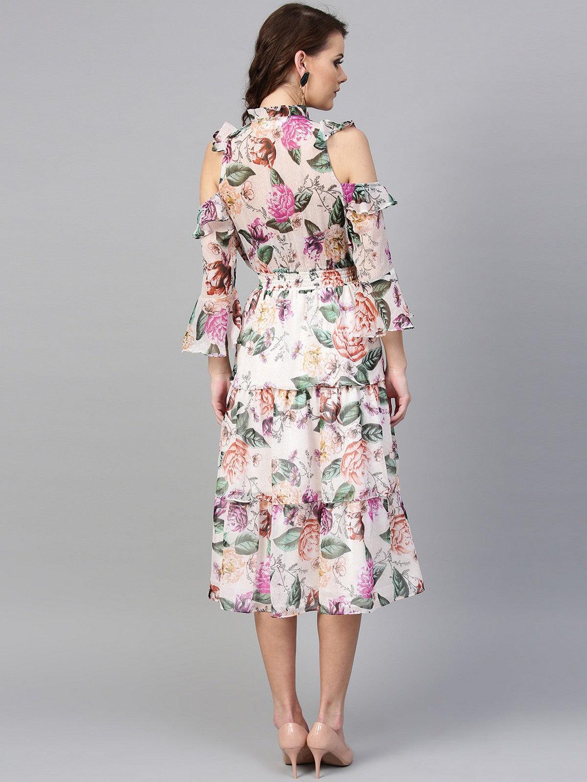 Floral Printed Chiffon Dress - Znxclothing