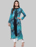 Navy Blue Printed Rayon A-Line Kurti - Znxclothing