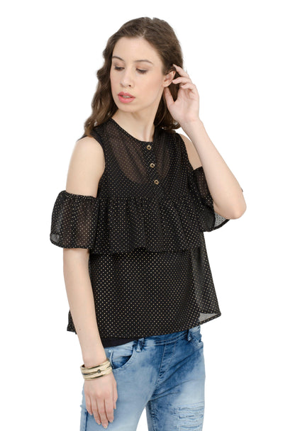 Black Cold Sleeve Solid Top - Znxclothing