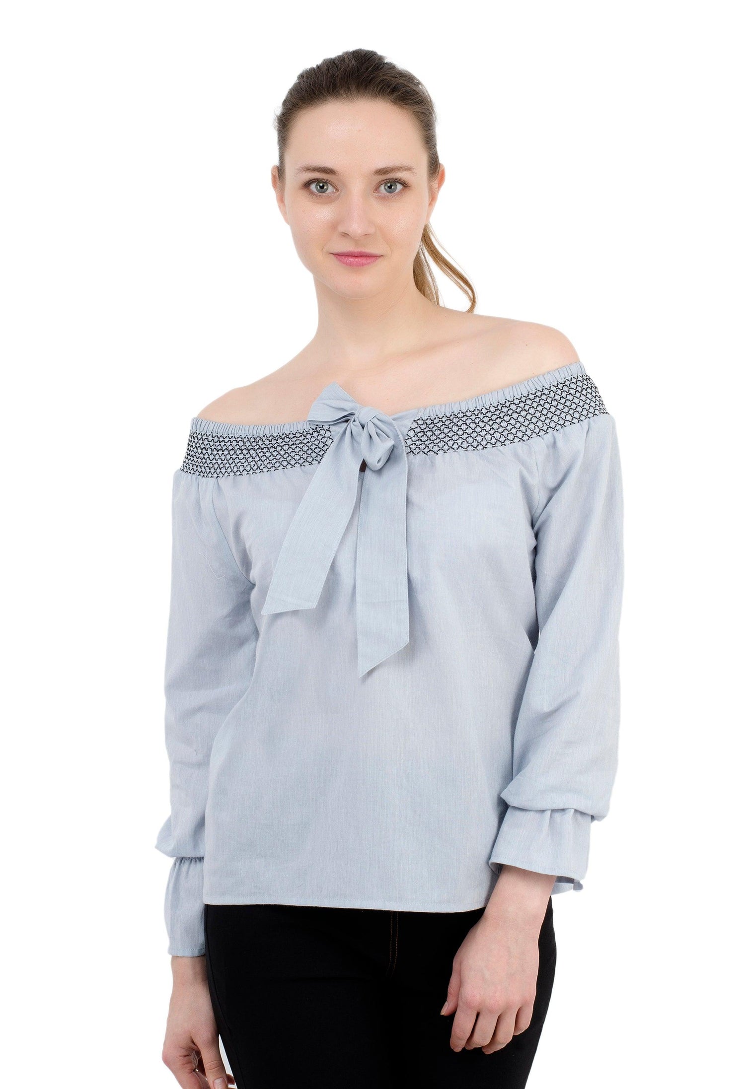 Sky Colour off shoulder top - Znxclothing