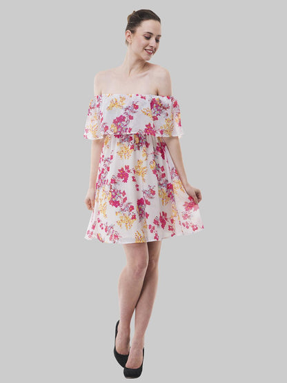 Floral White Off shoulder Dress - Znxclothing