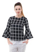 Black Bell Sleeve - Check pattern Top - Znxclothing