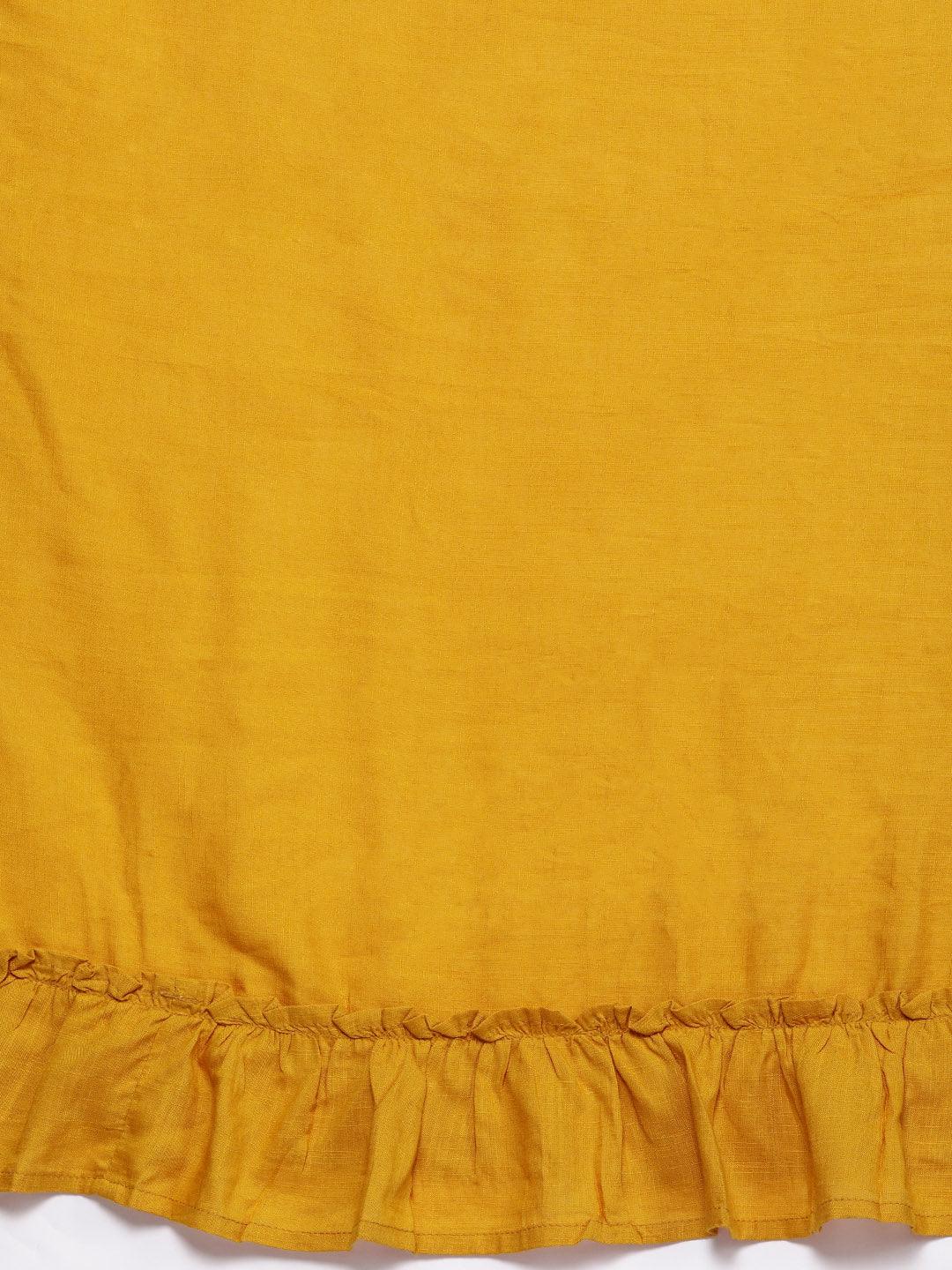 Yellow Solid Viscose Rayon Ruffled Saree (Fully Stitched) - Znxclothing