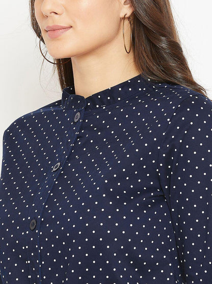 Blue polka dots printed blazer dress - Znxclothing