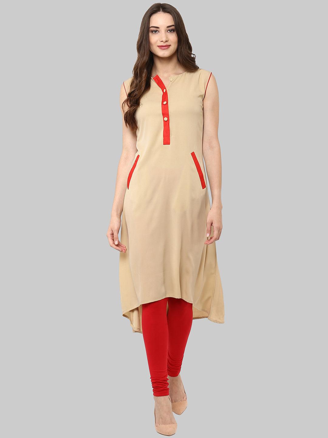 Beige Indo Western Crepe Kurti - Znxclothing