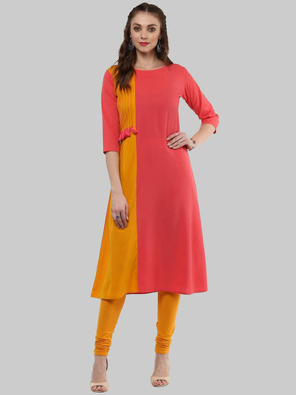 Pink Solid Crepe A-Line Kurti - Znxclothing