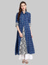 Blue Printed Cotton A-Line & Indo Western Kurti - Znxclothing
