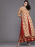 Red & Beige Layered Printed Maxi Dress (Fully Stitched) - Znxclothing