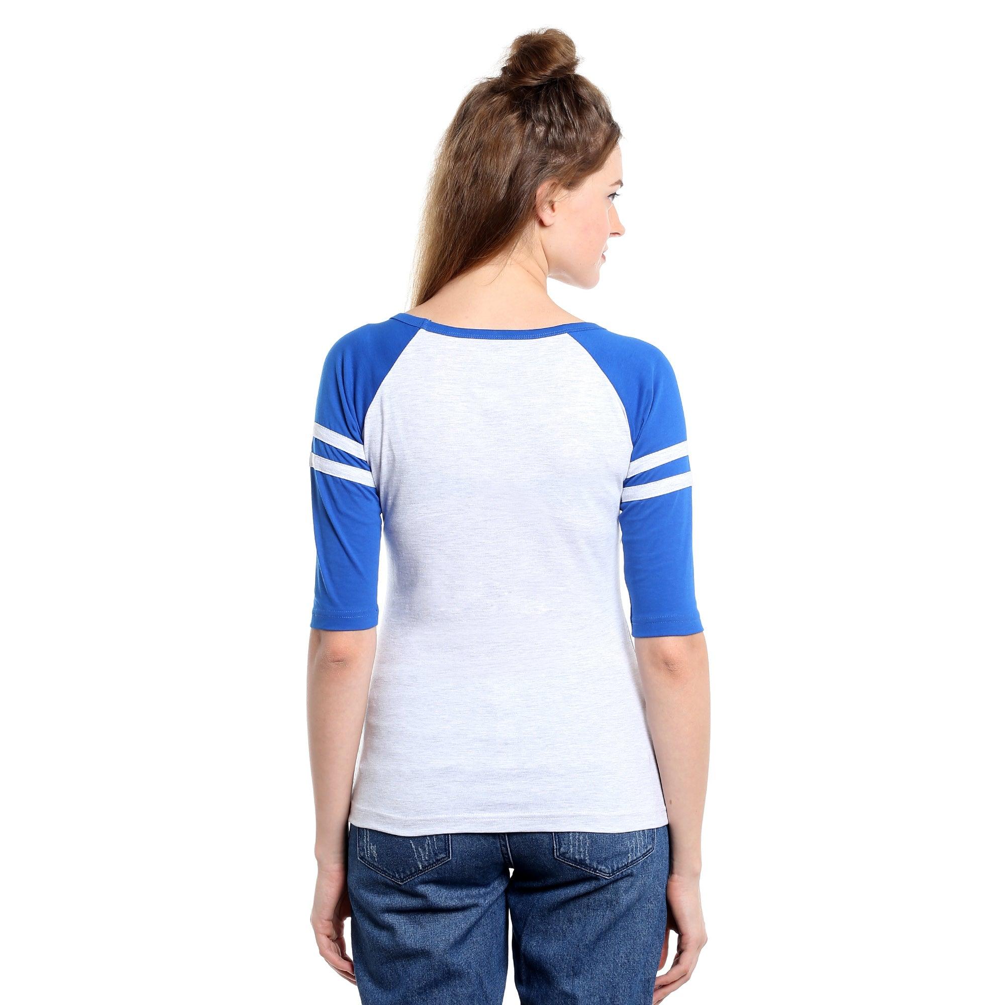 Printed White and blue Round Neck T-shirt - Znxclothing