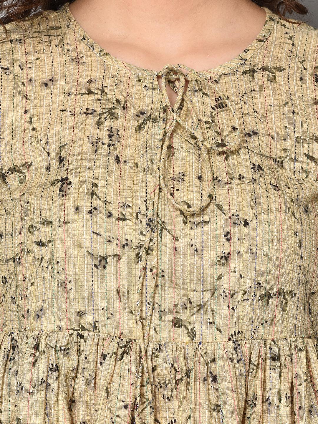 ZNX Women Beige Printed Tunic (Fully Stitched) - Znxclothing