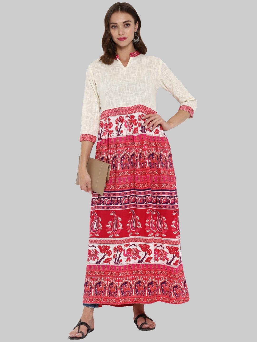 Multicolor Printed Cotton Flared Kurti - Znxclothing