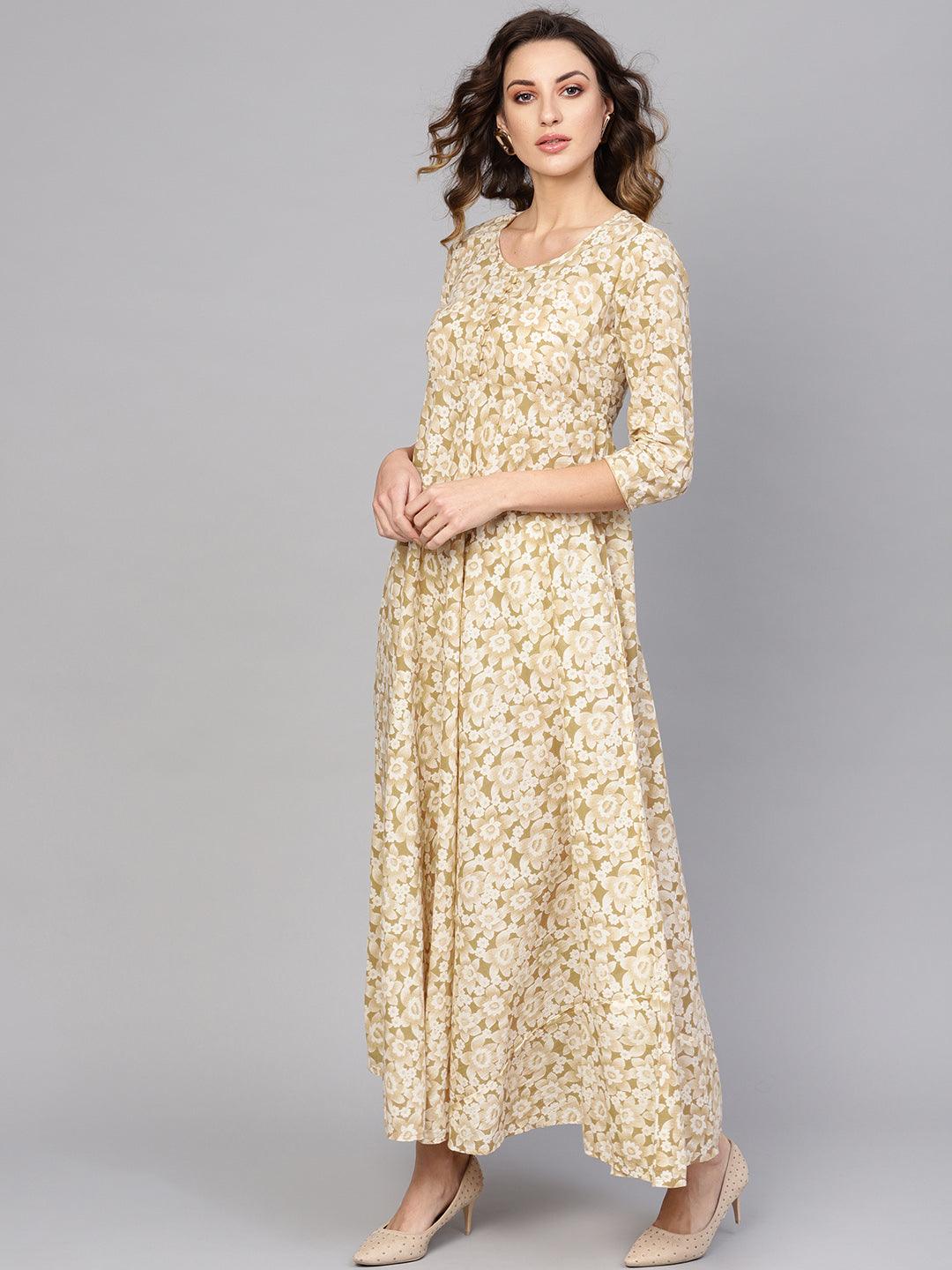 Off white &amp; Gold Maxi With Gold Detail (Fully Stitched) - Znxclothing