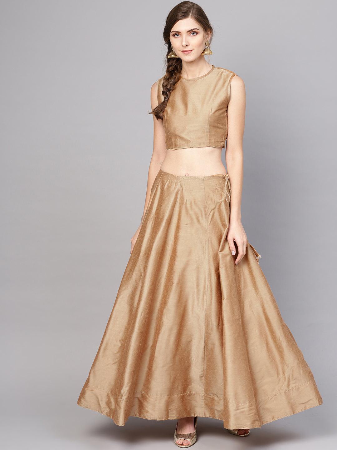 Gold Lehenga With Top And Jacket (Fully Stitched) - Znxclothing