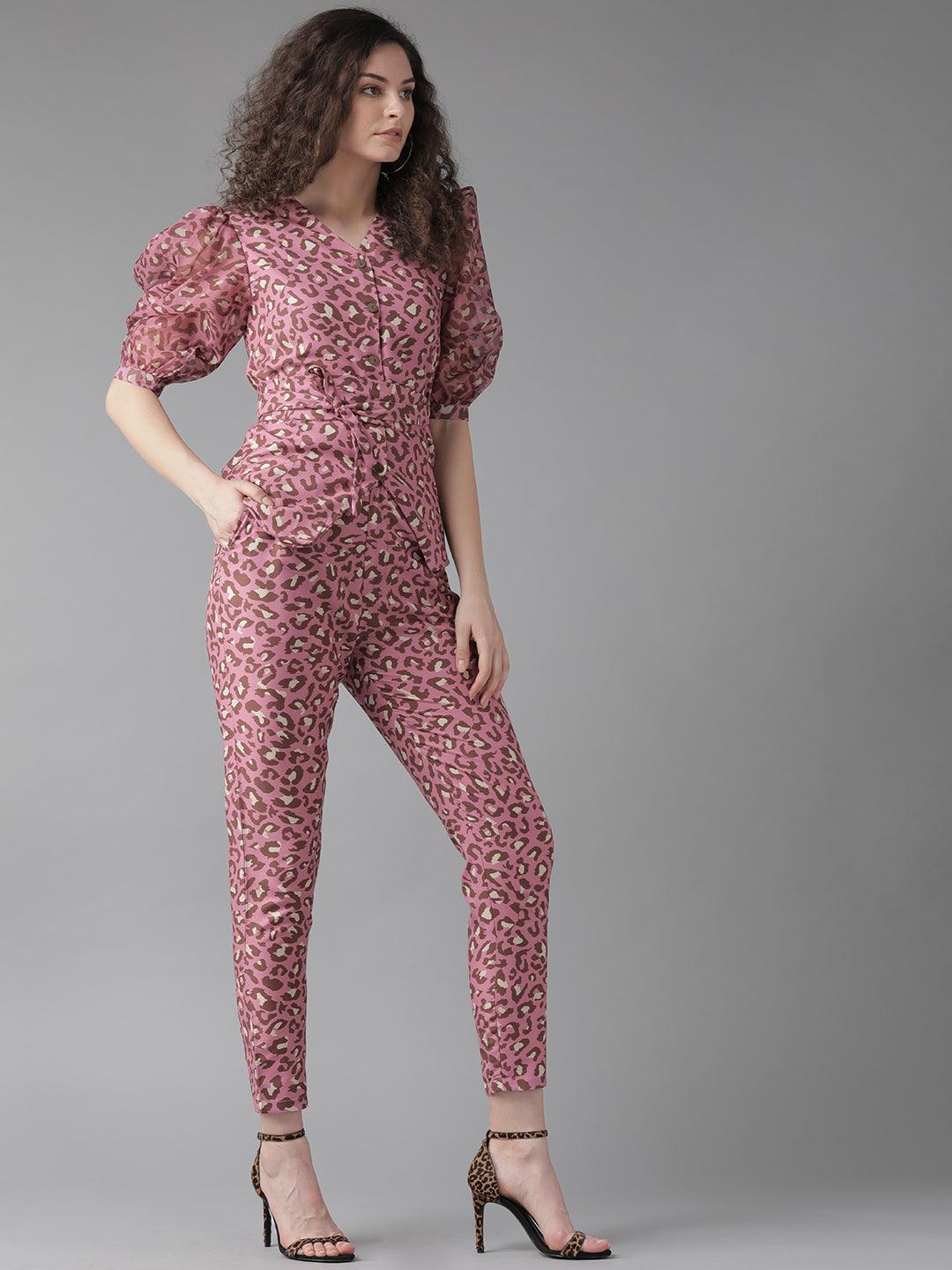 Mauve leopard print blazer pant set( Fully Stitched) - Znxclothing