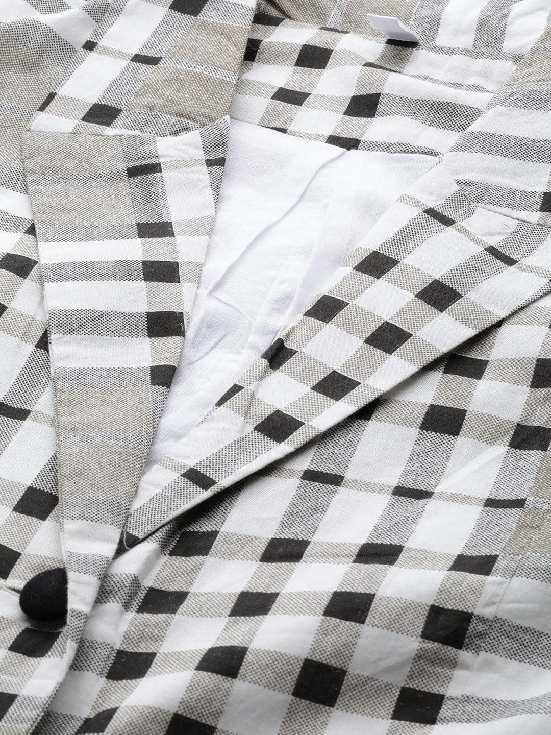 White &amp; Black Checked Blazer with Trousers (Fully Stitched) - Znxclothing