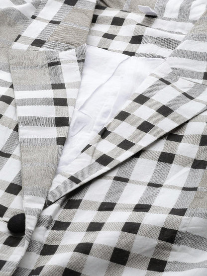 White &amp; Black Checked Blazer with Trousers (Fully Stitched) - Znxclothing