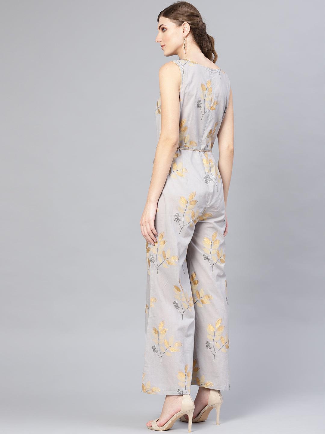 Grey Gold Printed Jumpsuit (Fully Stitched) - Znxclothing