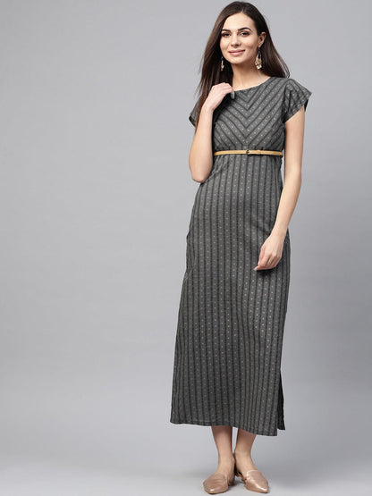 Grey Straight Maxi Dress (Fully Stitched) - Znxclothing