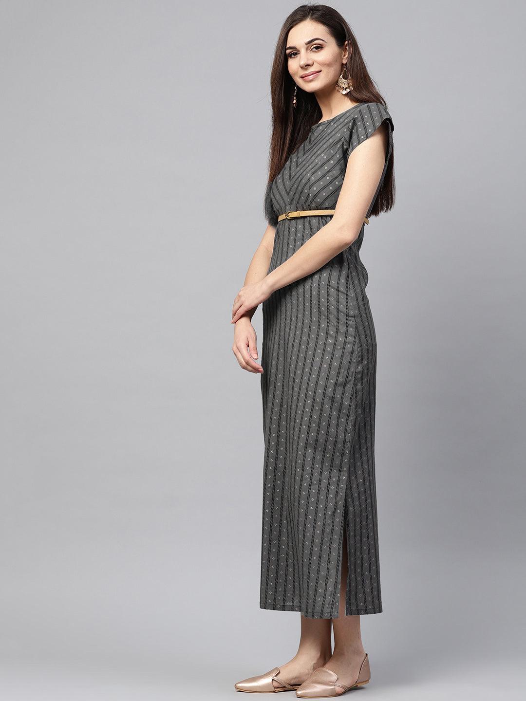 Grey Straight Maxi Dress (Fully Stitched) - Znxclothing